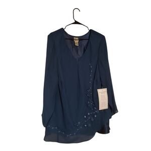 Candlelight & Champagne Long Sleeve Beaded Formal Tunic Top Blouse Size 28W 28"L